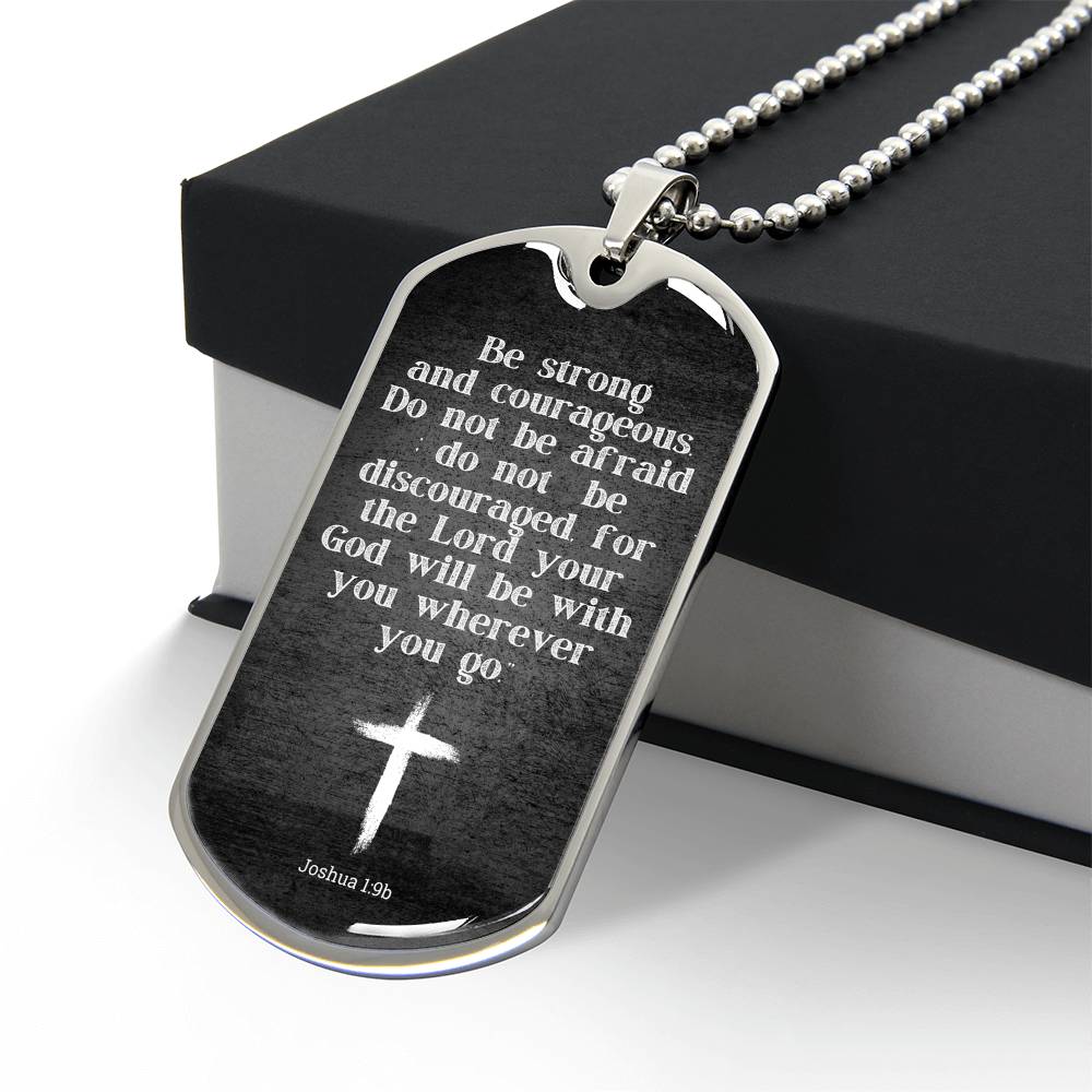 Inspiration Jewelry for Him, Joshua 1:9, Courageous Dog Tag Necklace for Men, Bible Gift for Men, Inspirational Gift for Son, Nephew, Godson