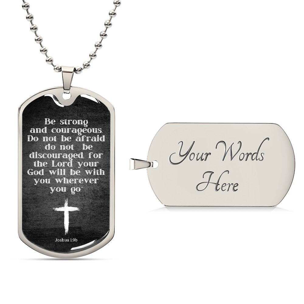 Inspiration Jewelry for Him, Joshua 1:9, Courageous Dog Tag Necklace for Men, Bible Gift for Men, Inspirational Gift for Son, Nephew, Godson