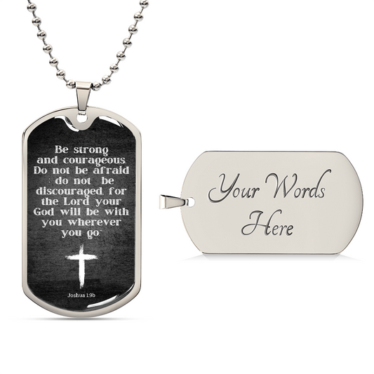 Inspiration Jewelry for Him, Joshua 1:9, Courageous Dog Tag Necklace for Men, Bible Gift for Men, Inspirational Gift for Son, Nephew, Godson