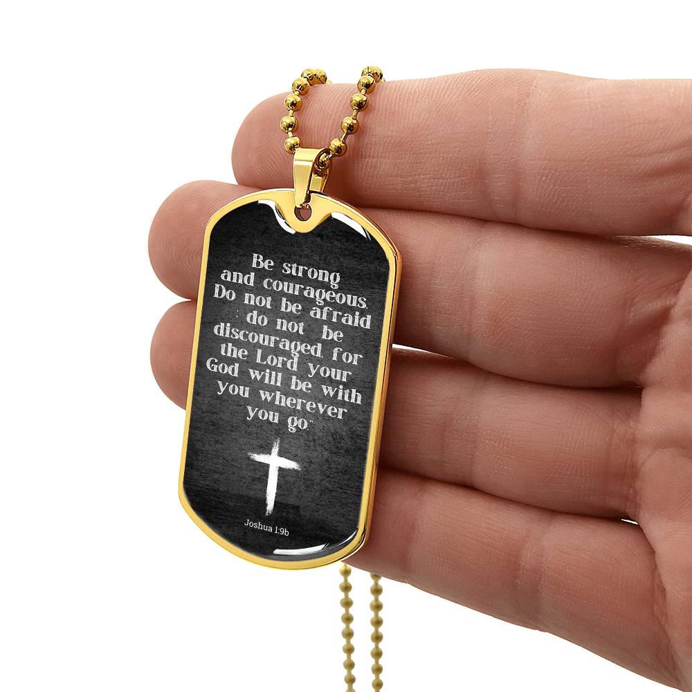 Inspiration Jewelry for Him, Joshua 1:9, Courageous Dog Tag Necklace for Men, Bible Gift for Men, Inspirational Gift for Son, Nephew, Godson