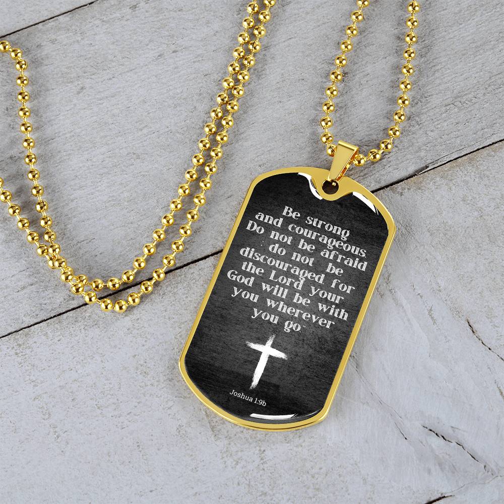 Inspiration Jewelry for Him, Joshua 1:9, Courageous Dog Tag Necklace for Men, Bible Gift for Men, Inspirational Gift for Son, Nephew, Godson