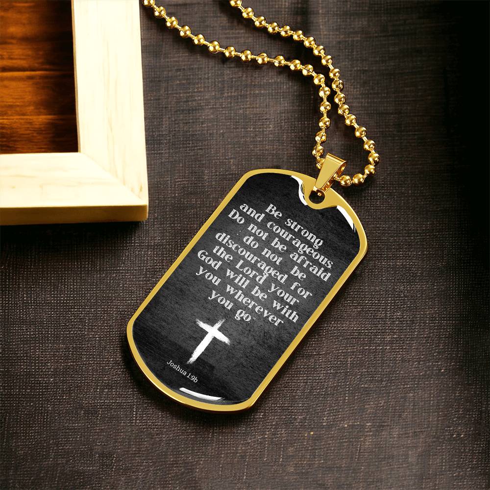 Inspiration Jewelry for Him, Joshua 1:9, Courageous Dog Tag Necklace for Men, Bible Gift for Men, Inspirational Gift for Son, Nephew, Godson