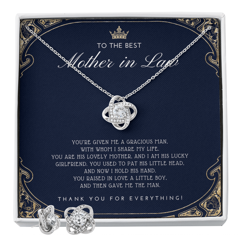 Mother-in-Law Gift | Love Knot Necklace & Earring Set | Mother's Day & Birthday Jewelry Gift for Mom-in-Law