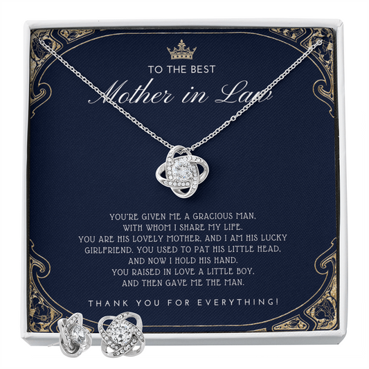 Mother-in-Law Gift | Love Knot Necklace & Earring Set | Mother's Day & Birthday Jewelry Gift for Mom-in-Law