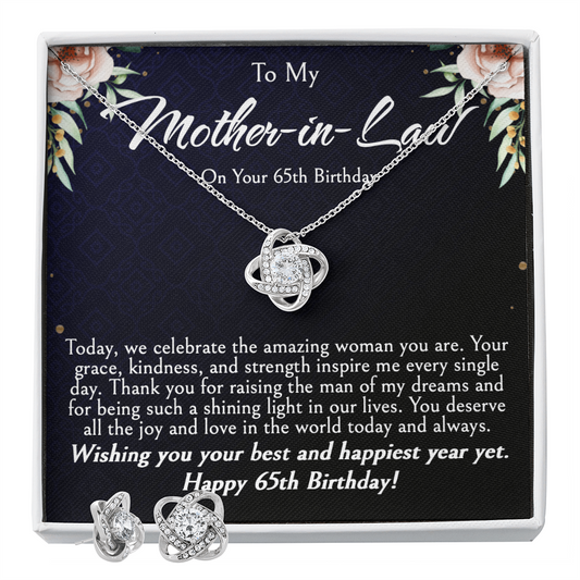 Mother-in-Law 65th Birthday Gift | Love Knot Necklace & Earring Set | Elegant Jewelry Gift for Mom-in-Law