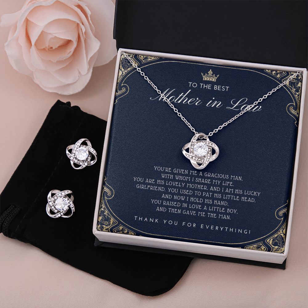 Mother-in-Law Gift | Love Knot Necklace & Earring Set | Mother's Day & Birthday Jewelry Gift for Mom-in-Law