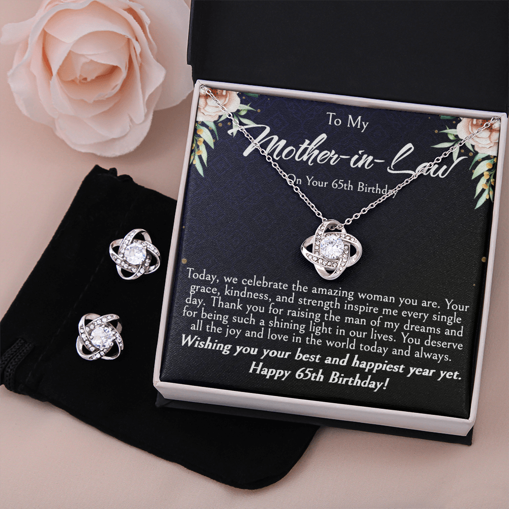 Mother-in-Law 65th Birthday Gift | Love Knot Necklace & Earring Set | Elegant Jewelry Gift for Mom-in-Law