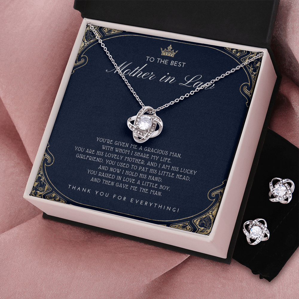 Mother-in-Law Gift | Love Knot Necklace & Earring Set | Mother's Day & Birthday Jewelry Gift for Mom-in-Law