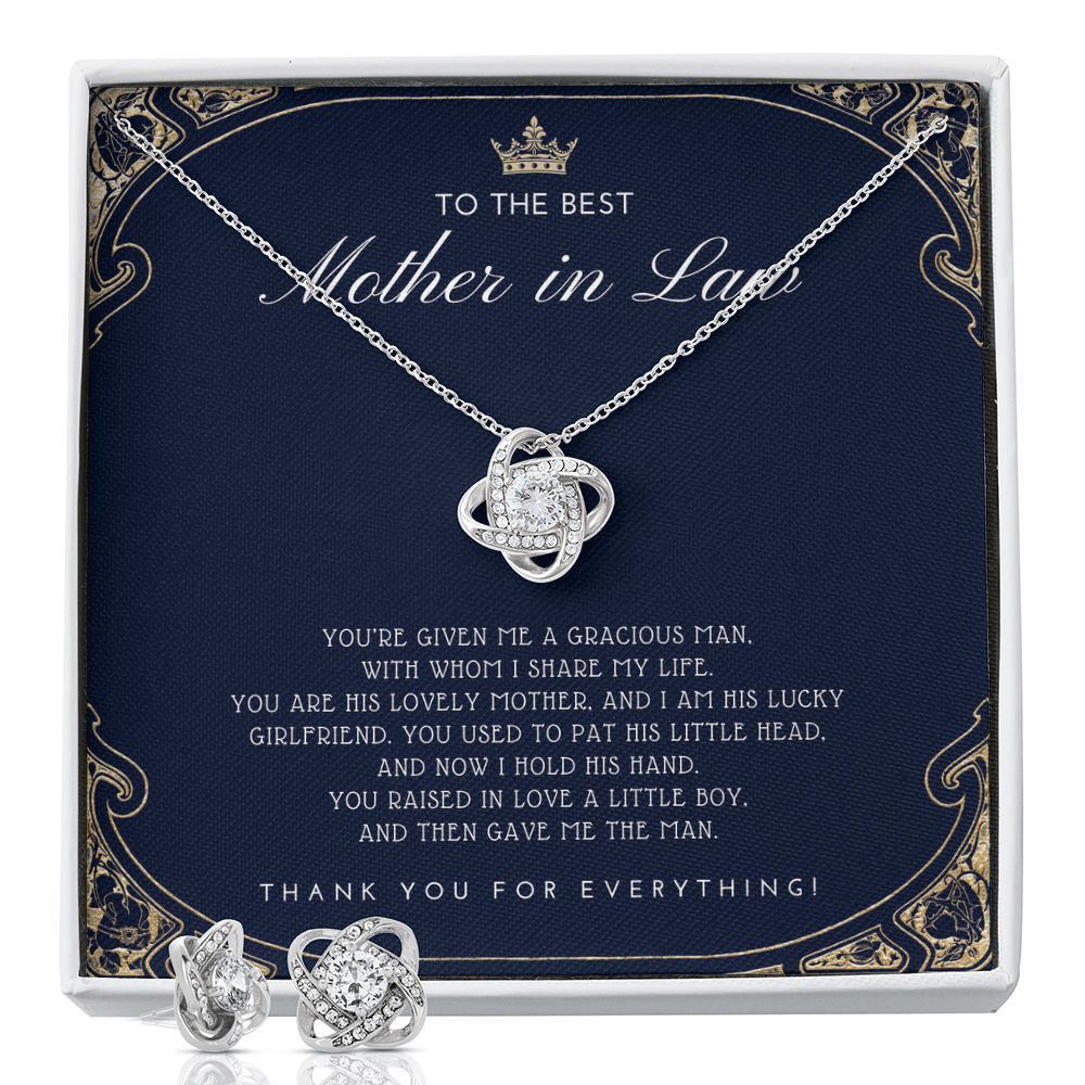 Mother-in-Law Gift | Love Knot Necklace & Earring Set | Mother's Day & Birthday Jewelry Gift for Mom-in-Law