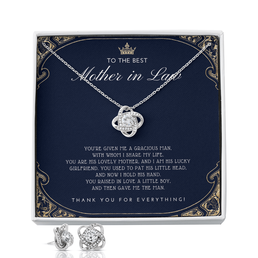 Mother-in-Law Gift | Love Knot Necklace & Earring Set | Mother's Day & Birthday Jewelry Gift for Mom-in-Law