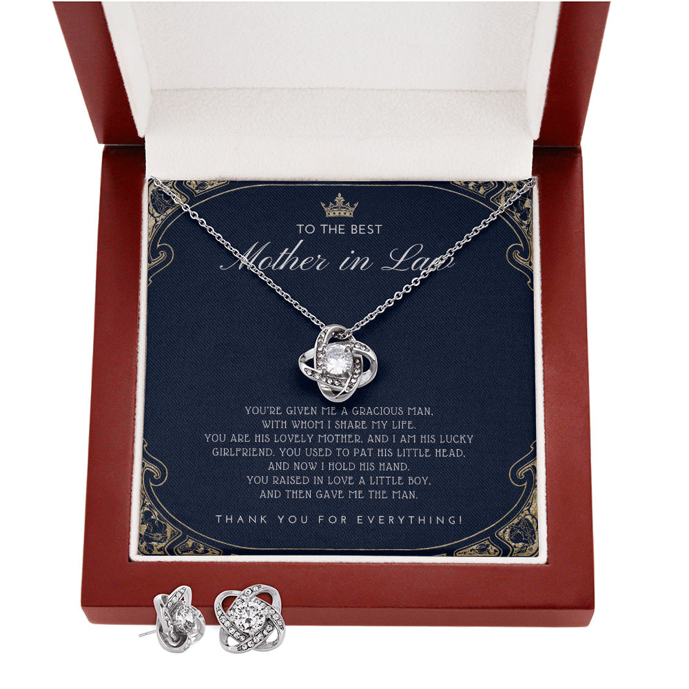 Mother-in-Law Gift | Love Knot Necklace & Earring Set | Mother's Day & Birthday Jewelry Gift for Mom-in-Law