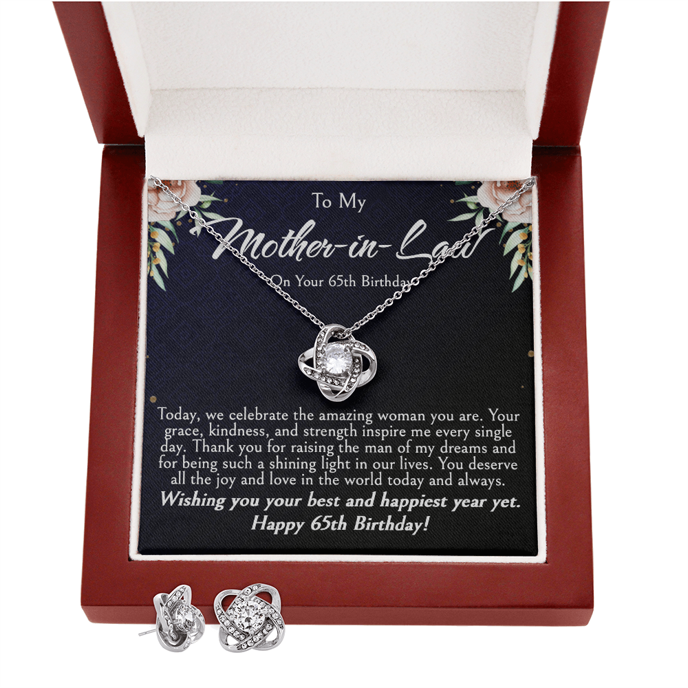 Mother-in-Law 65th Birthday Gift | Love Knot Necklace & Earring Set | Elegant Jewelry Gift for Mom-in-Law