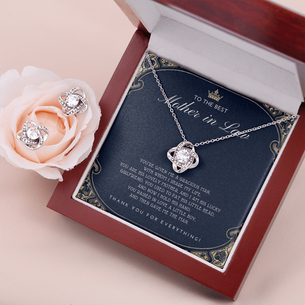 Mother-in-Law Gift | Love Knot Necklace & Earring Set | Mother's Day & Birthday Jewelry Gift for Mom-in-Law