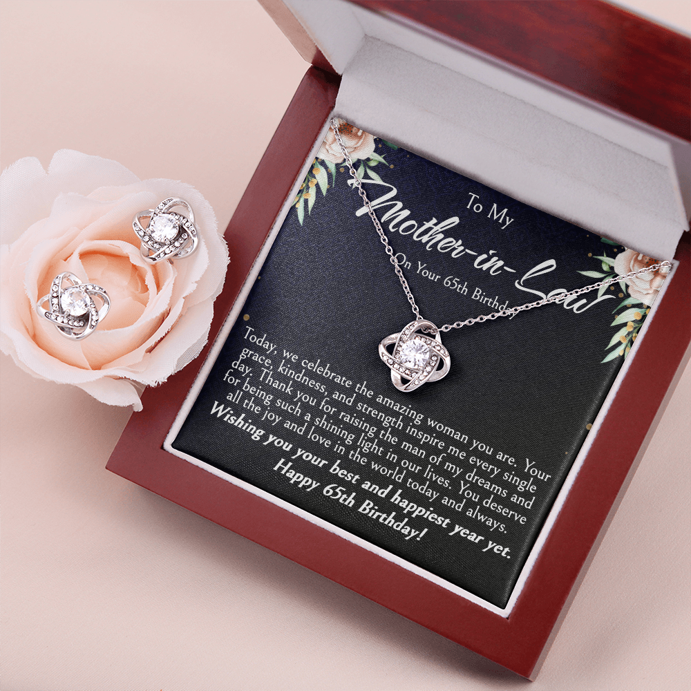 Mother-in-Law 65th Birthday Gift | Love Knot Necklace & Earring Set | Elegant Jewelry Gift for Mom-in-Law