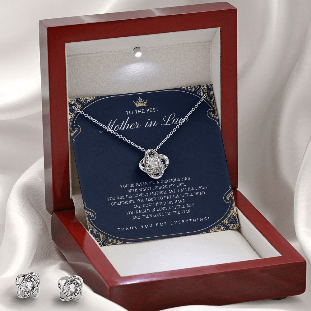 Mother-in-Law Gift | Love Knot Necklace & Earring Set | Mother's Day & Birthday Jewelry Gift for Mom-in-Law
