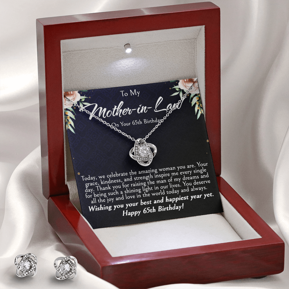 Mother-in-Law 65th Birthday Gift | Love Knot Necklace & Earring Set | Elegant Jewelry Gift for Mom-in-Law