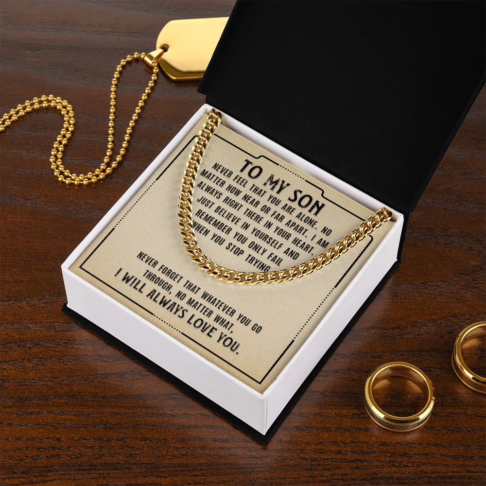 To My Son Necklace – Meaningful Gift for Son from Mom or Dad – I Will Always Love You Message Card – Cuban Link Chain