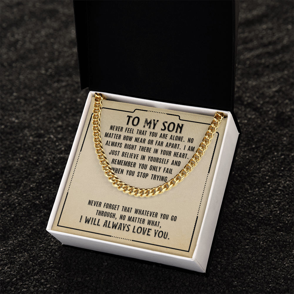 To My Son Necklace – Meaningful Gift for Son from Mom or Dad – I Will Always Love You Message Card – Cuban Link Chain