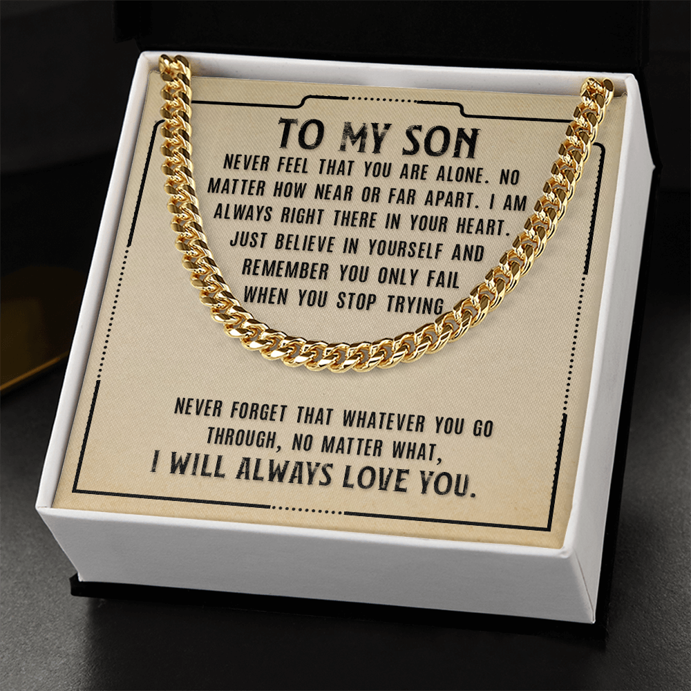 To My Son Necklace – Meaningful Gift for Son from Mom or Dad – I Will Always Love You Message Card – Cuban Link Chain