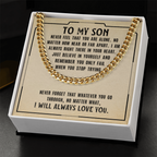 To My Son Necklace – Meaningful Gift for Son from Mom or Dad – I Will Always Love You Message Card – Cuban Link Chain