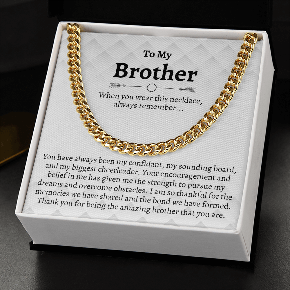 Brother Cuban Chain Necklace, Gifts for Brother Birthday, Best Brother Gifts from Sister, Sister to Brother Gifts, Gift Box with Message