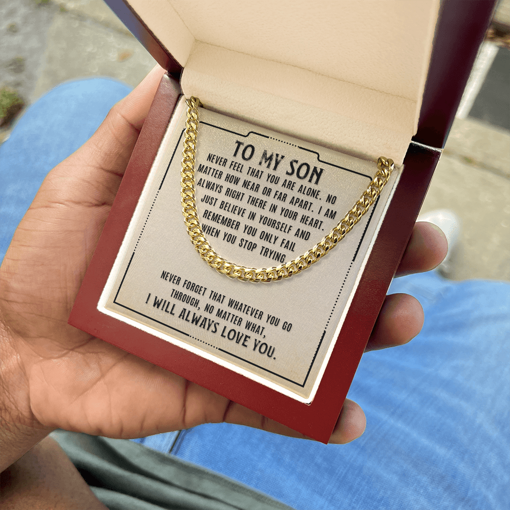 To My Son Necklace – Meaningful Gift for Son from Mom or Dad – I Will Always Love You Message Card – Cuban Link Chain