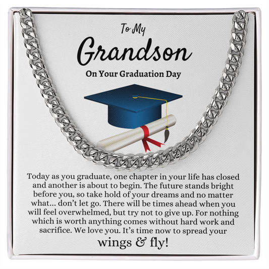 To My Grandson Graduation Gift from Grandma Grandpa, Best Graduation Gift for Grandson, Cuban Link Chain, Class of 2026, Grandson Gift