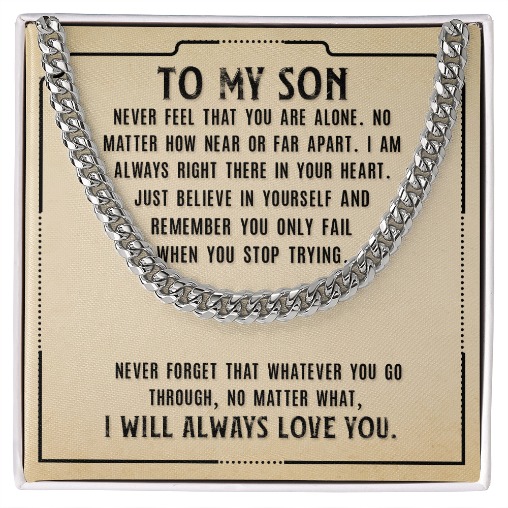 To My Son Necklace – Meaningful Gift for Son from Mom or Dad – I Will Always Love You Message Card – Cuban Link Chain