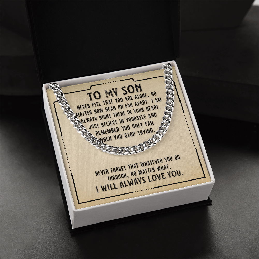 To My Son Necklace – Meaningful Gift for Son from Mom or Dad – I Will Always Love You Message Card – Cuban Link Chain