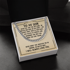 To My Son Necklace – Meaningful Gift for Son from Mom or Dad – I Will Always Love You Message Card – Cuban Link Chain