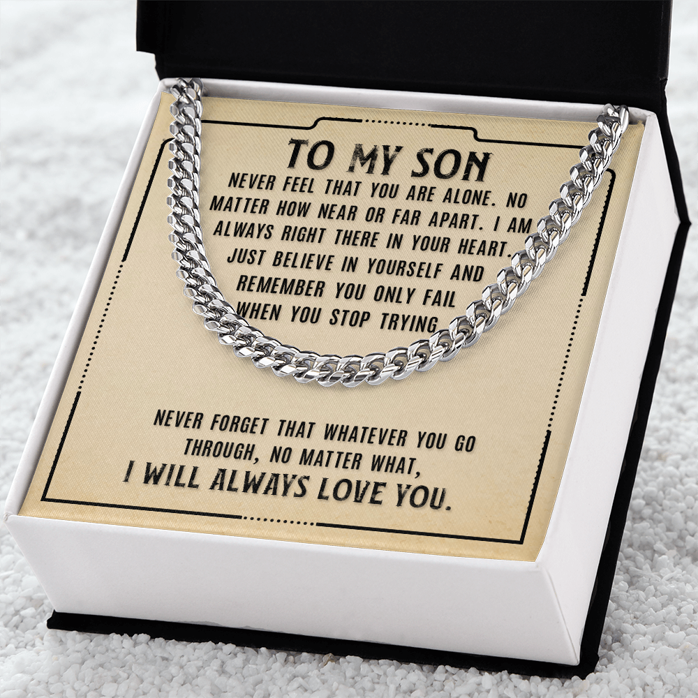 To My Son Necklace – Meaningful Gift for Son from Mom or Dad – I Will Always Love You Message Card – Cuban Link Chain