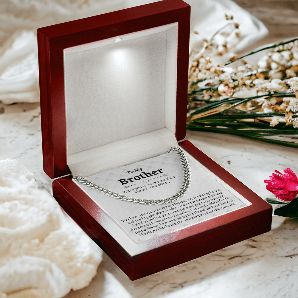 Brother Cuban Chain Necklace, Gifts for Brother Birthday, Best Brother Gifts from Sister, Sister to Brother Gifts, Gift Box with Message