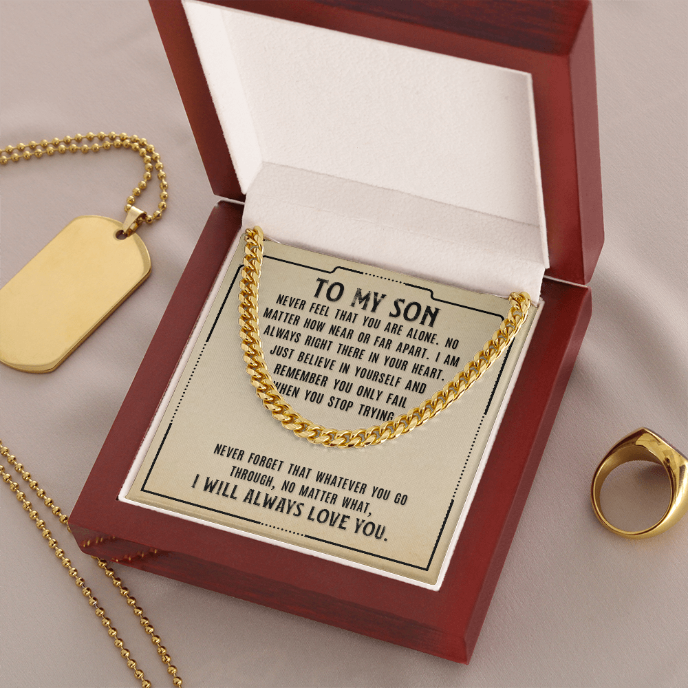 To My Son Necklace – Meaningful Gift for Son from Mom or Dad – I Will Always Love You Message Card – Cuban Link Chain