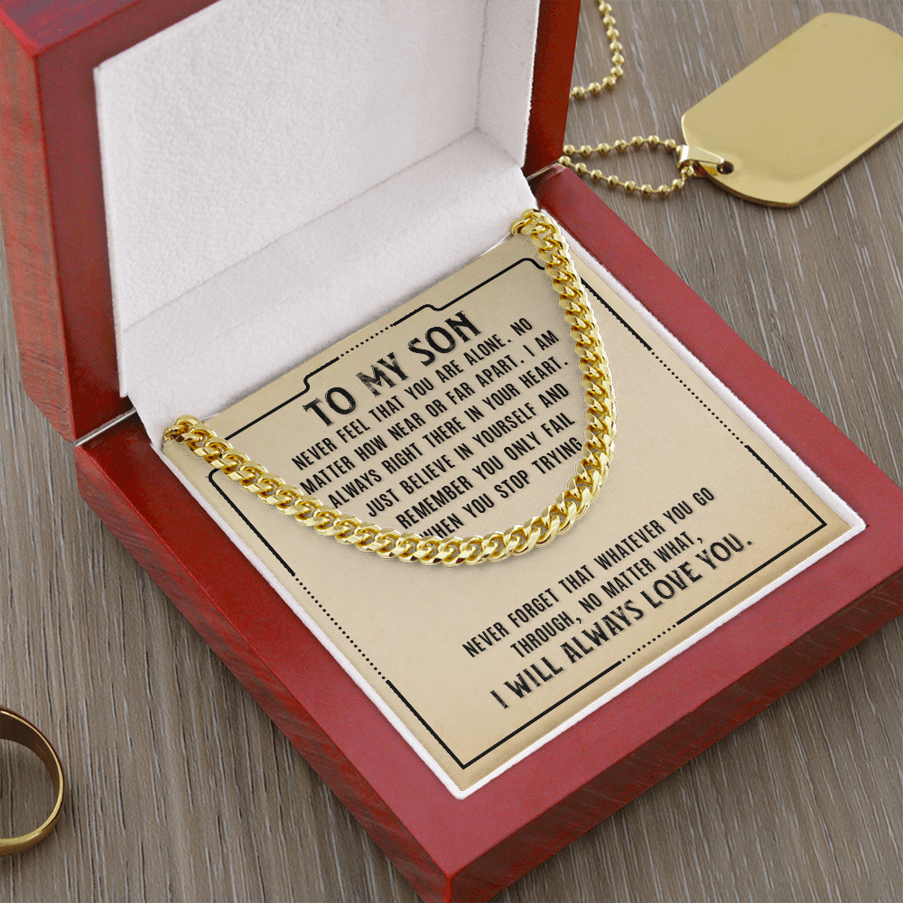 To My Son Necklace – Meaningful Gift for Son from Mom or Dad – I Will Always Love You Message Card – Cuban Link Chain