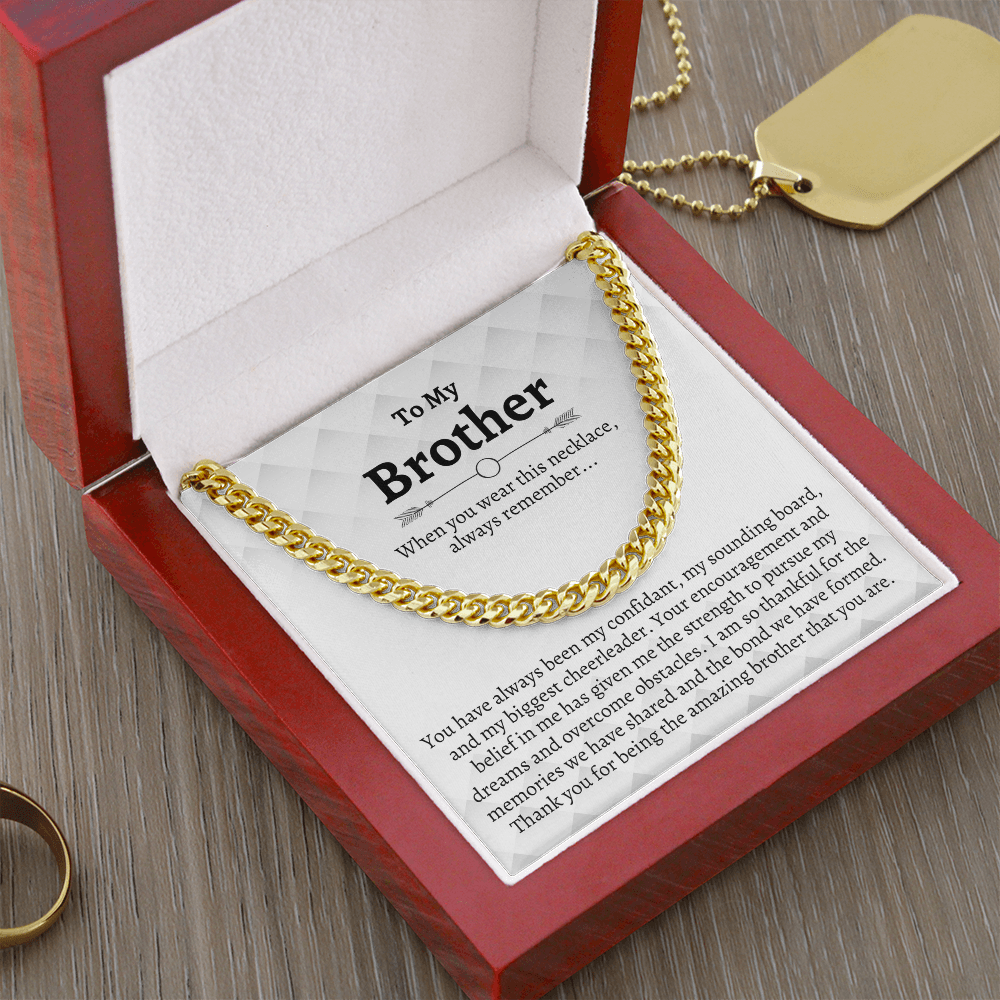Brother Cuban Chain Necklace, Gifts for Brother Birthday, Best Brother Gifts from Sister, Sister to Brother Gifts, Gift Box with Message