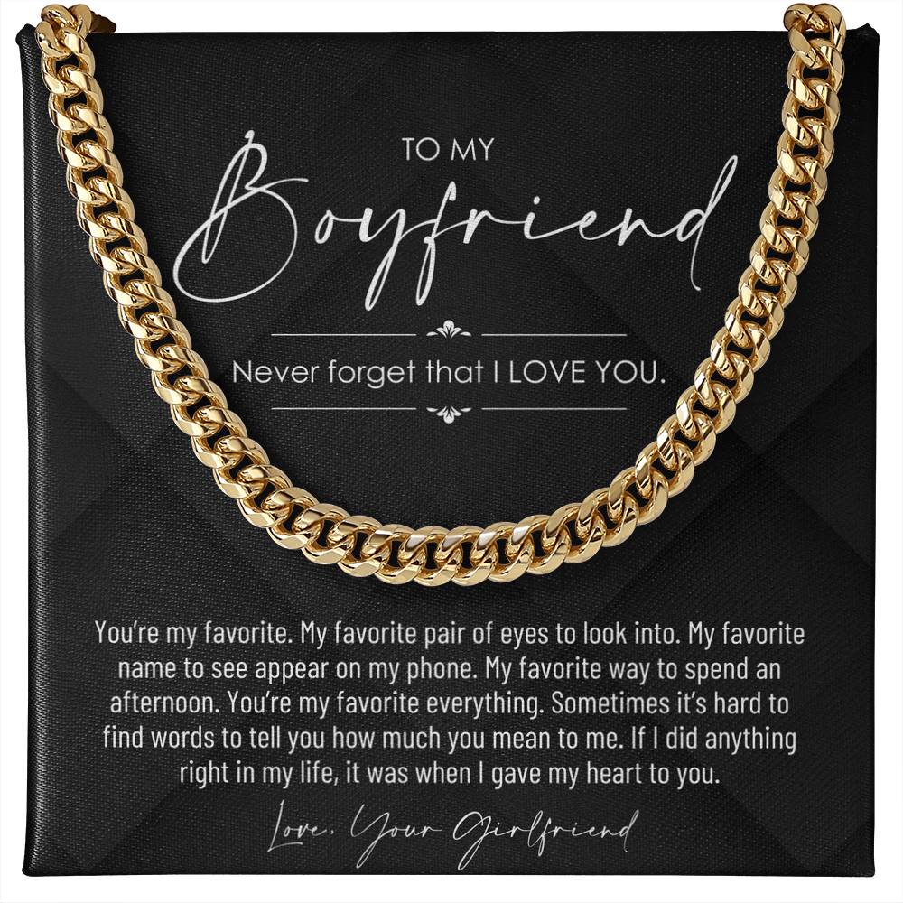To My Boyfriend, Boyfriend Valentines Day Gift, Unique Boyfriend Birthday Gift, Promise Necklace, Best Gift for Boyfriend, Cuban Chain