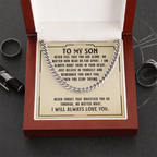 To My Son Necklace – Meaningful Gift for Son from Mom or Dad – I Will Always Love You Message Card – Cuban Link Chain