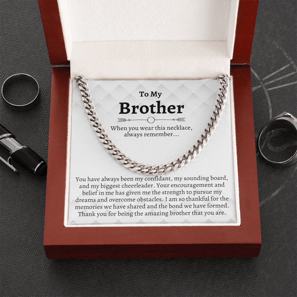 Brother Cuban Chain Necklace, Gifts for Brother Birthday, Best Brother Gifts from Sister, Sister to Brother Gifts, Gift Box with Message