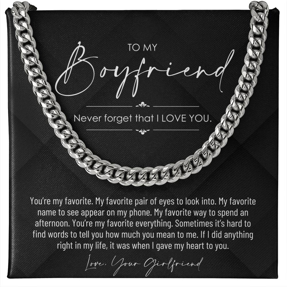 To My Boyfriend, Boyfriend Valentines Day Gift, Unique Boyfriend Birthday Gift, Promise Necklace, Best Gift for Boyfriend, Cuban Chain