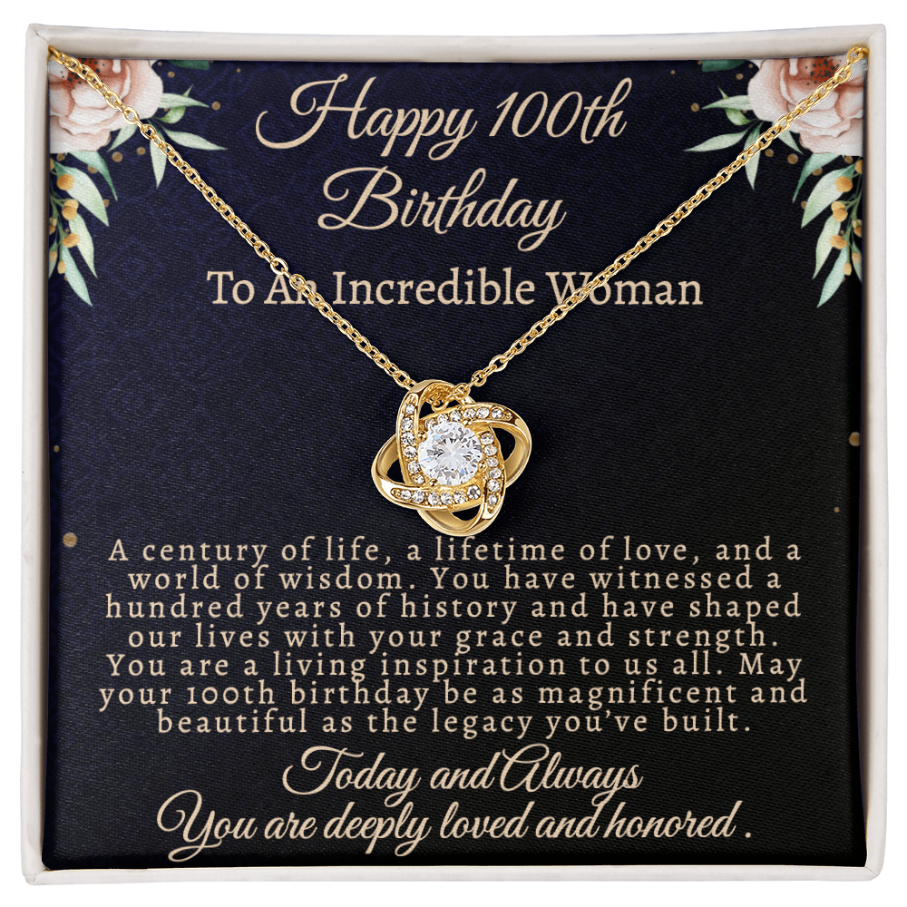 To My Legandary 100-Year-Old Woman | Centenarian 100th Birthday Gift | Elegant Love Knot Necklace