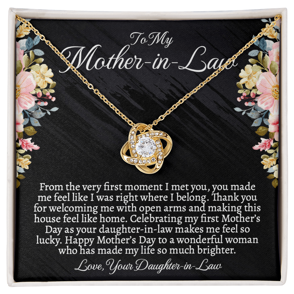 First Mother's Day Gift for Mother-in-Law, Love Knot Necklace with Personalized Message Card, Daughter-in-Law to Mother-in-Law Jewelry Gift