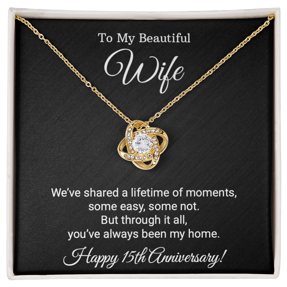 15th Wedding Anniversary Gift for Wife – Love Knot Necklace with Meaningful Message Card