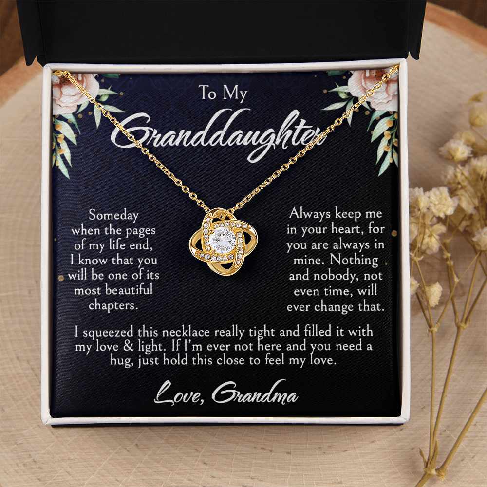 To My Granddaughter Necklace, Love Knot Pendant, Birthday, Graduation, Christmas, Mother's Day Gift From Grandma, Jewelry with LED Box & Message Card