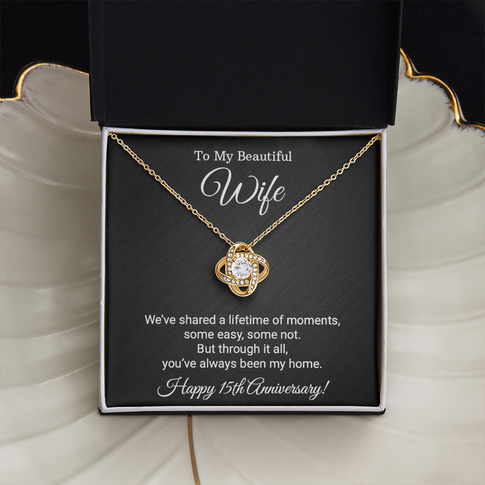 15th Wedding Anniversary Gift for Wife – Love Knot Necklace with Meaningful Message Card