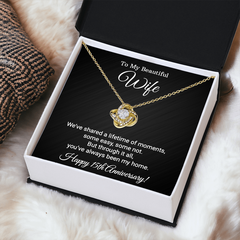 15th Wedding Anniversary Gift for Wife – Love Knot Necklace with Meaningful Message Card