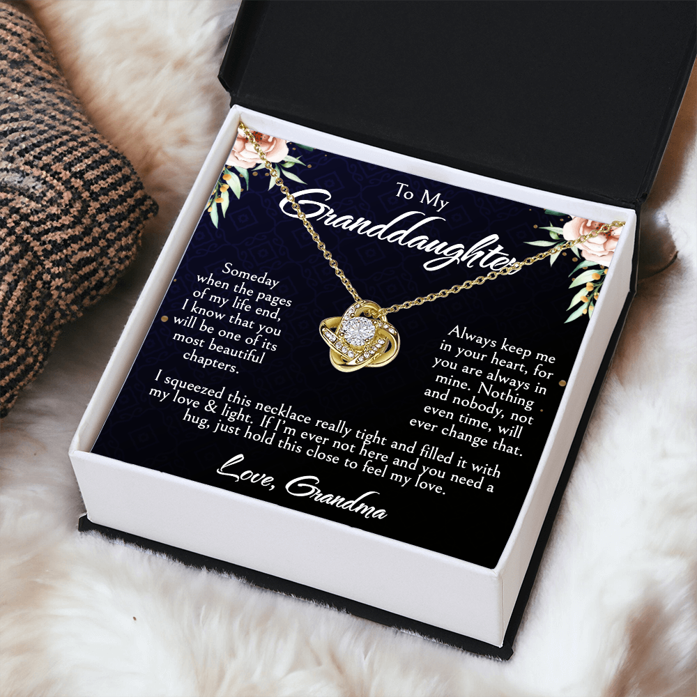 To My Granddaughter Necklace, Love Knot Pendant, Birthday, Graduation, Christmas, Mother's Day Gift From Grandma, Jewelry with LED Box & Message Card