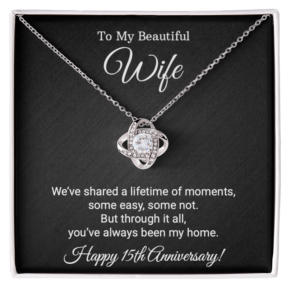 15th Wedding Anniversary Gift for Wife – Love Knot Necklace with Meaningful Message Card