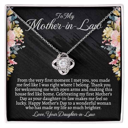 First Mother's Day Gift for Mother-in-Law, Love Knot Necklace with Personalized Message Card, Daughter-in-Law to Mother-in-Law Jewelry Gift