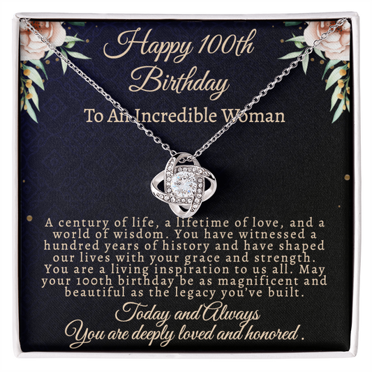 To My Legandary 100-Year-Old Woman | Centenarian 100th Birthday Gift | Elegant Love Knot Necklace
