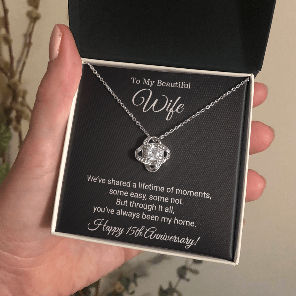 15th Wedding Anniversary Gift for Wife – Love Knot Necklace with Meaningful Message Card